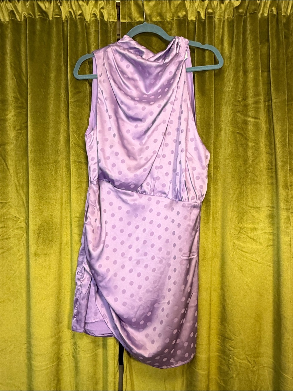 NWT RAMSEY High Neck Draped Mini Dress Light Purple Polka Dot US 10 Retail $89